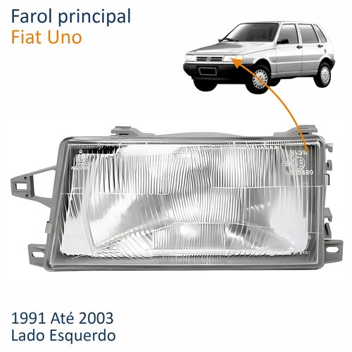 Farol Fiat Uno 1991 Até 2003 Lente De Vidro Lado Esquerdo Motorista
