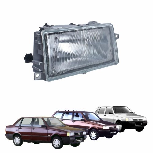 Farol Fiat Uno Fiorino Elba Premio 1991 até 2003 Lente de Vidro Foco Simples Máscara Cromada Lado Direito Passageiro