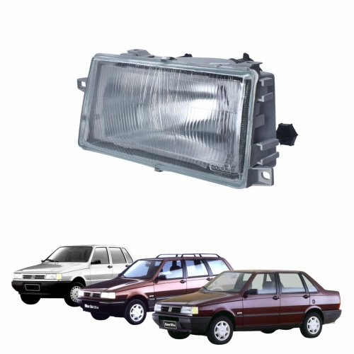 Farol Fiat Uno Fiorino Elba Premio 1991 até 2003 Lente de Vidro Foco Simples Máscara Cromada Lado Esquerdo Motorista