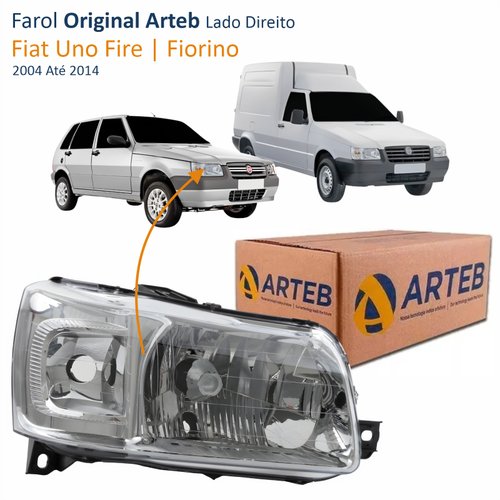 Farol Fiat Uno Fire Fiorino 2004 Até 2014 Original Arteb Máscara Cromada Lado Direito Passageiro