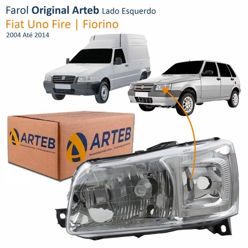Farol Fiat Uno Fire Fiorino 2004 2005 2006 2007 2008 2009 2010 2011 2012 2013 2014 Original Máscara Cromada Lado Esquerdo Motorista