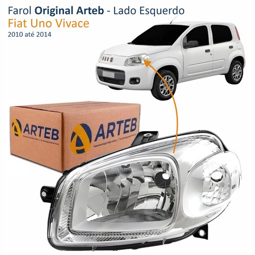 Farol Fiat Uno Vivace 2010 Até 2014 Original Arteb Máscara Cromada Lado Esquerdo Motorista