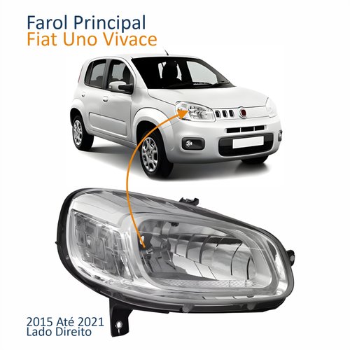 Farol Principal Fiat Uno Vivace 2015 Até 2021 Cromado Lado Direito Passageiro