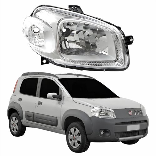 Farol Fiat Uno Way 2010 2011 2012 2013 2014 Máscara Cromada Lado Direito Passageiro