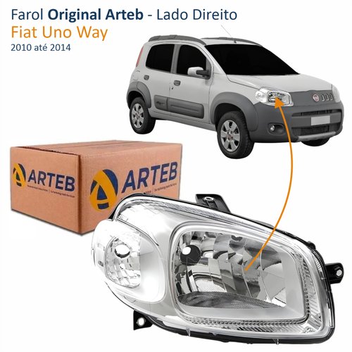 Farol Fiat Uno Way 2010 2011 2012 2013 2014 Original Máscara Cromada Lado Direito Passageiro