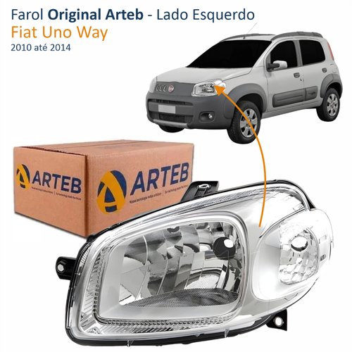 Farol Fiat Uno Way 2010 Até 2014 Original Arteb Máscara Cromada Lado Esquerdo Motorista