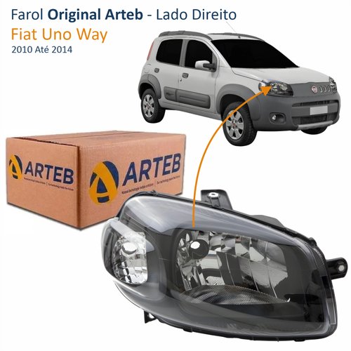 Farol Fiat Uno Way 2010 Até 2014 Original Arteb Máscara Negra Lado Direito Passageiro