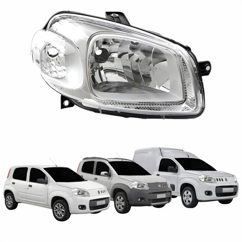 Farol Fiat Uno Way Vivace 2010 Até 2014 Fiorino 2014 Até 2019 Máscara Cromada Lado Direito Passageiro