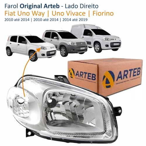 Farol Fiat Uno Way Vivace 2010 Até 2014 Fiorino 2014 Até 2019 Original Arteb Máscara Cromada Lado Direito Passageiro