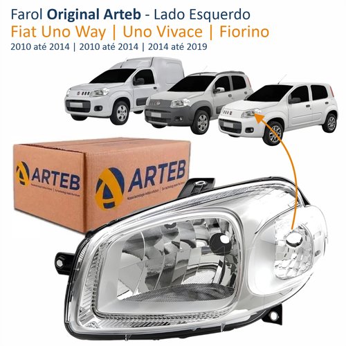 Farol Fiat Uno Way Vivace 2010 Até 2014 Fiorino 2014 Até 2019 Original Arteb Máscara Cromada Lado Esquerdo Motorista