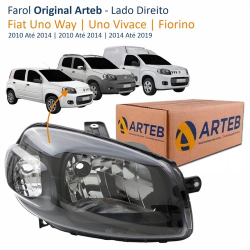 Farol Fiat Uno Way Vivace 2010 Até 2014 Fiorino 2014 Até 2019 Original Arteb Máscara Negra Lado Direito Passageiro