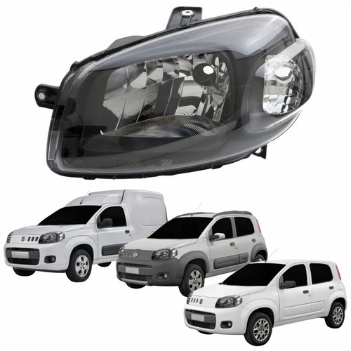 Farol Fiat Uno Way Vivace 2010 Até 2014 Fiorino 2014 Até 2019 Original Arteb Máscara Negra Lado Esquerdo Motorista