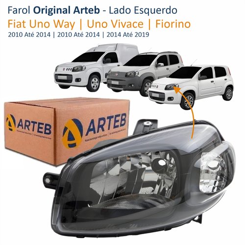 Farol Fiat Uno Way Vivace 2010 Até 2014 Fiorino 2014 Até 2019 Original Arteb Máscara Negra Lado Esquerdo Motorista