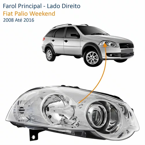 Farol Fiat Weekend 2008 Até 2016 Máscara Cromada Com Anel Cromado Lado Direito Passageiro