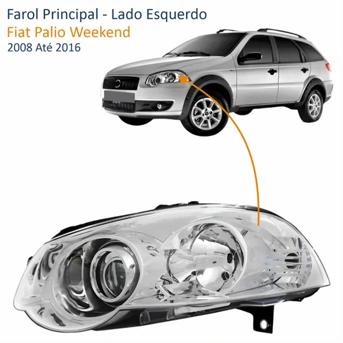 Farol Fiat Weekend 2008 Até 2016 Máscara Cromada Com Anel Cromado Lado Esquerdo Motorista