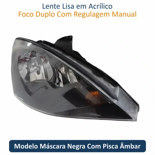 Farol Ford Focus 2003 Até 2008 TYC Máscara Negra Lado Direito Passageiro