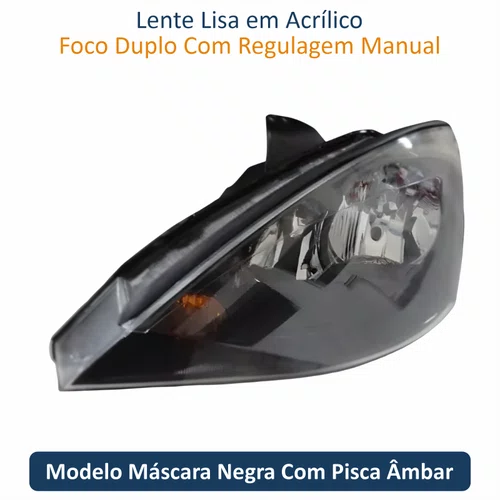 Farol Ford Focus 2003 Até 2008 TYC Máscara Negra Lado Esquerdo Motorista