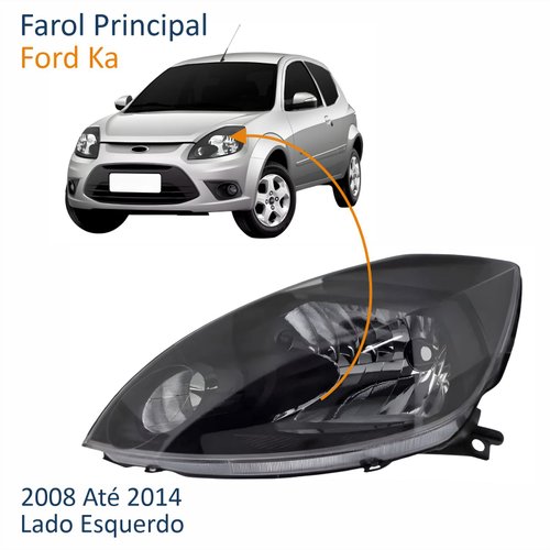 Farol Principal Ford Ka 2008 Até 2014 Máscara Negra Lado Esquerdo Motorista
