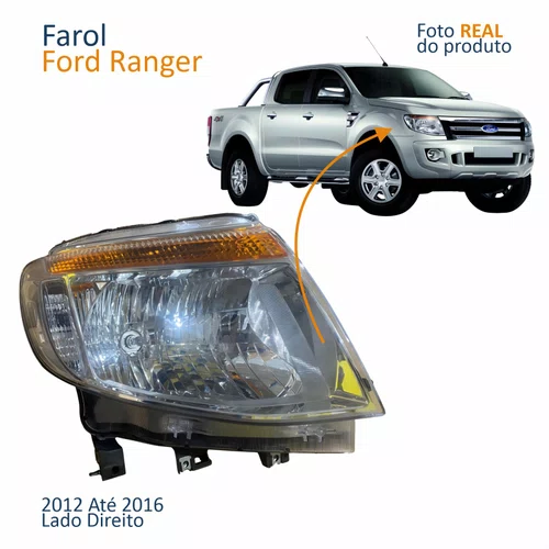 Farol Principal Ford Ranger 2012 2013 2014 2015 2016 Máscara Cromada Pisca Âmbar Com Motor Lado Direito Passageiro