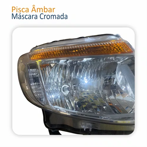 Farol Principal Ford Ranger 2012 2013 2014 2015 2016 Máscara Cromada Pisca Âmbar Com Motor Lado Direito Passageiro