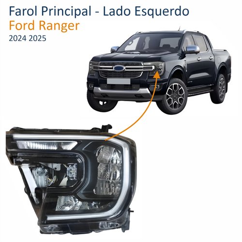Farol Ford Ranger 2024 2025 Full Led Sem Projetor Com Reator Lado Esquerdo Motorista