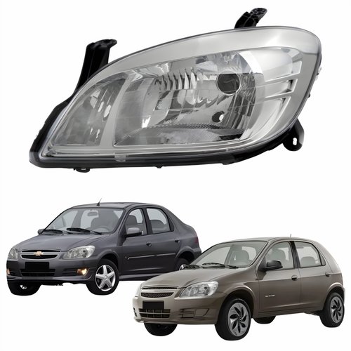 Farol Gm Celta 2006 Até 2016 Prisma 2007 Até 2012 Original Arteb Máscara Cromada Lado Esquerdo Motorista