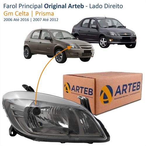 Farol Chevrolet Celta 2006 2007 2008 2009 2010 2011 2012 2013 2014 2015 2016 Prisma 2007 2008 2009 2010 2011 2012 Original Máscara Cromomix Lado Direito Passageiro