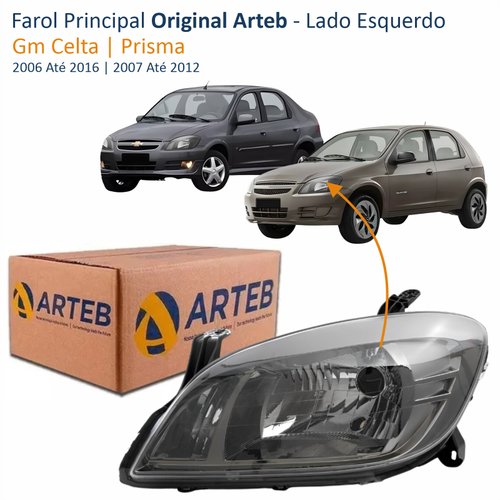 Farol Gm Celta 2006 Até 2016 Prisma 2007 Até 2012 Original Arteb Máscara Cromomix Lado Esquerdo Motorista