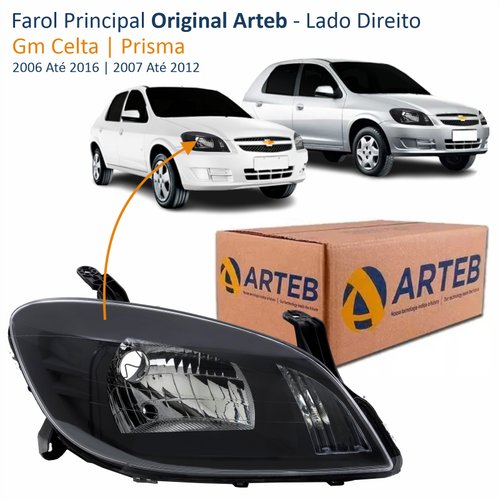 Farol Gm Celta 2006 Até 2016 Prisma 2007 Até 2012 Original Arteb Máscara Negra Lado Direito Passageiro