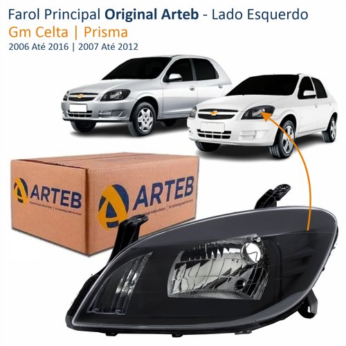 Farol Gm Celta 2006 Até 2016 Prisma 2007 Até 2012 Original Arteb Máscara Negra Lado Esquerdo Motorista