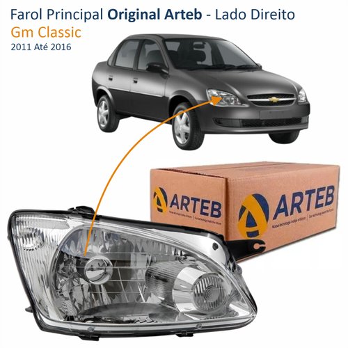 Farol Gm Classic 2011 Até 2016 Original Arteb Lado Direito Passageiro