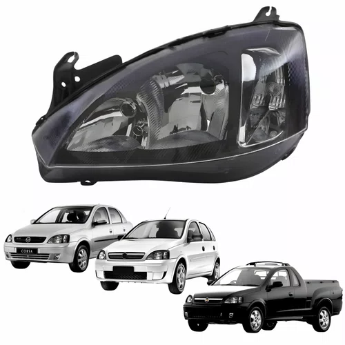 Farol GM Corsa 2003 Até 2012 Montana 2003 Até 2010 Foco Duplo Máscara Negra Pisca Liso Liso Lado Esquerdo Motorista