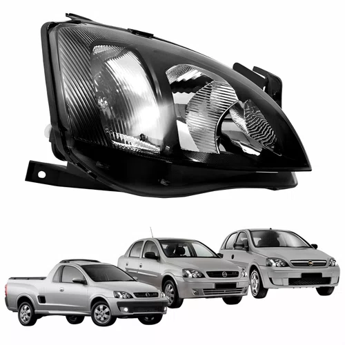 Farol Gm Corsa 2003 até 2012 Montana 2003 até 2010 Foco Duplo Máscara Negra Pisca Raiado Lado Direito Passageiro