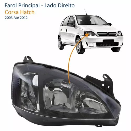 Farol GM Corsa Hatch 2003 Até 2012 Foco Duplo Máscara Negra Pisca Liso Lado Direito Passageiro
