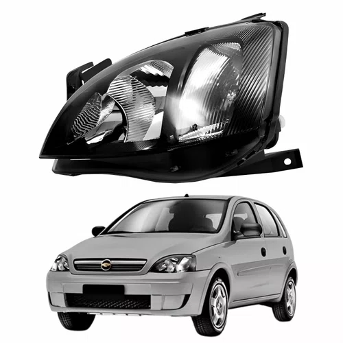 Farol Gm Corsa Hatch 2003 até 2012 Foco Duplo Máscara Negra Pisca Raiado Lado Esquerdo Motorista