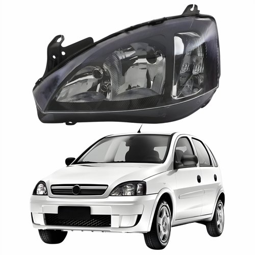 Farol GM Corsa Hatch 2003 Até 2012 Original Arteb Foco Duplo Máscara Negra Pisca Liso Lado Esquerdo Motorista