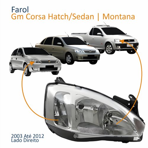 Farol Principal Gm Corsa 2003 Até 2012 Montana 2003 Até 2010 Pisca Raiado Máscara Cromada Lado Direito Passageiro