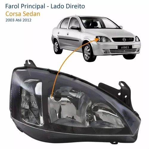 Farol GM Corsa Sedan 2003 Até 2012 Foco Duplo Máscara Negra Pisca Liso Lado Direito Passageiro