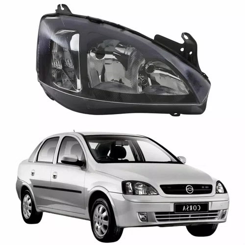 Farol GM Corsa Sedan 2003 Até 2012 Foco Duplo Máscara Negra Pisca Liso Lado Direito Passageiro