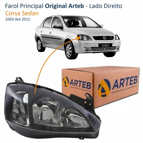 Farol GM Corsa Sedan 2003 Até 2012 Original Arteb Foco Duplo Máscara Negra Pisca Liso Lado Direito Passageiro