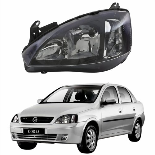 Farol GM Corsa Sedan 2003 Até 2012 Original Arteb Foco Duplo Máscara Negra Pisca Liso Lado Esquerdo Motorista