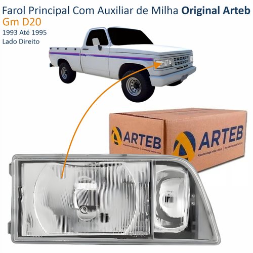 Farol Gm D20 1993 Até 1995 Com Auxiliar de Milha Original Arteb Lado Direito Passageiro