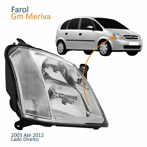 Farol Principal Chevrolet Meriva 2003 2004 2005 2006 2007 2008 2009 2010 2011 2012 Foco Duplo Máscara Cromada Lado Direito Passageiro