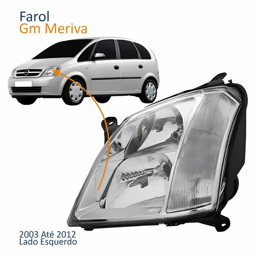 Farol Principal Gm Meriva 2003 Até 2012 Foco Duplo Máscara Cromada Lado Esquerdo Motorista
