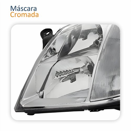Farol Principal Gm Meriva 2003 Até 2012 Foco Duplo Máscara Cromada Lado Esquerdo Motorista