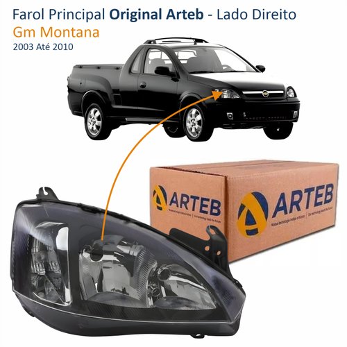 Farol GM Montana 2003 Até 2010 Original Arteb Foco Duplo Máscara Negra Pisca Liso Lado Direito Passageiro