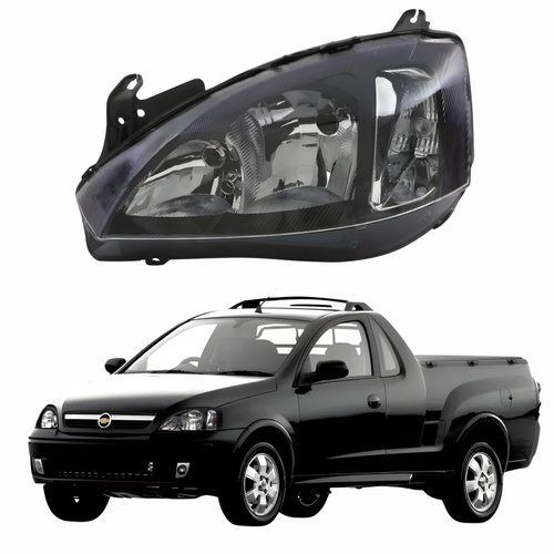 Farol GM Montana 2003 Até 2010 Original Arteb Foco Duplo Máscara Negra Pisca Liso Lado Esquerdo Motorista