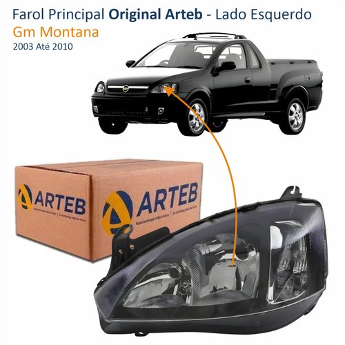 Farol GM Montana 2003 Até 2010 Original Arteb Foco Duplo Máscara Negra Pisca Liso Lado Esquerdo Motorista
