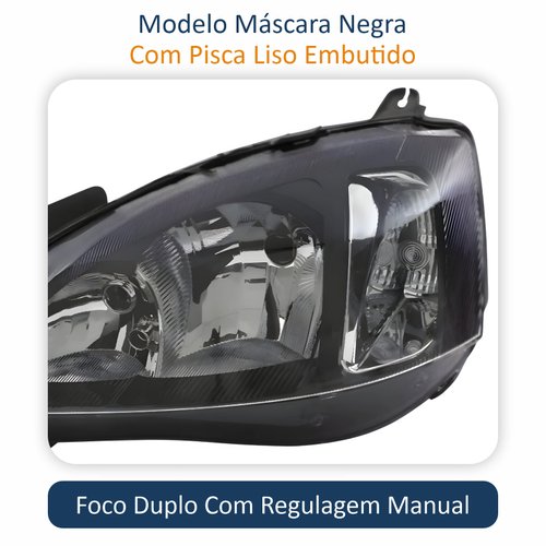 Farol GM Montana 2003 Até 2010 Original Arteb Foco Duplo Máscara Negra Pisca Liso Lado Esquerdo Motorista