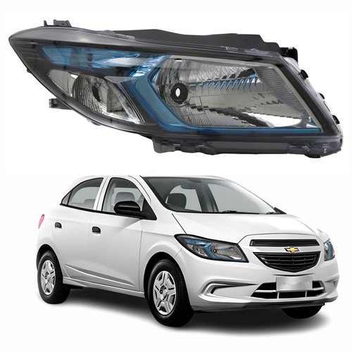 Farol Principal Gm Onix 2012 Até 2016 Máscara Negra Friso Azul Lado Direito Passageiro